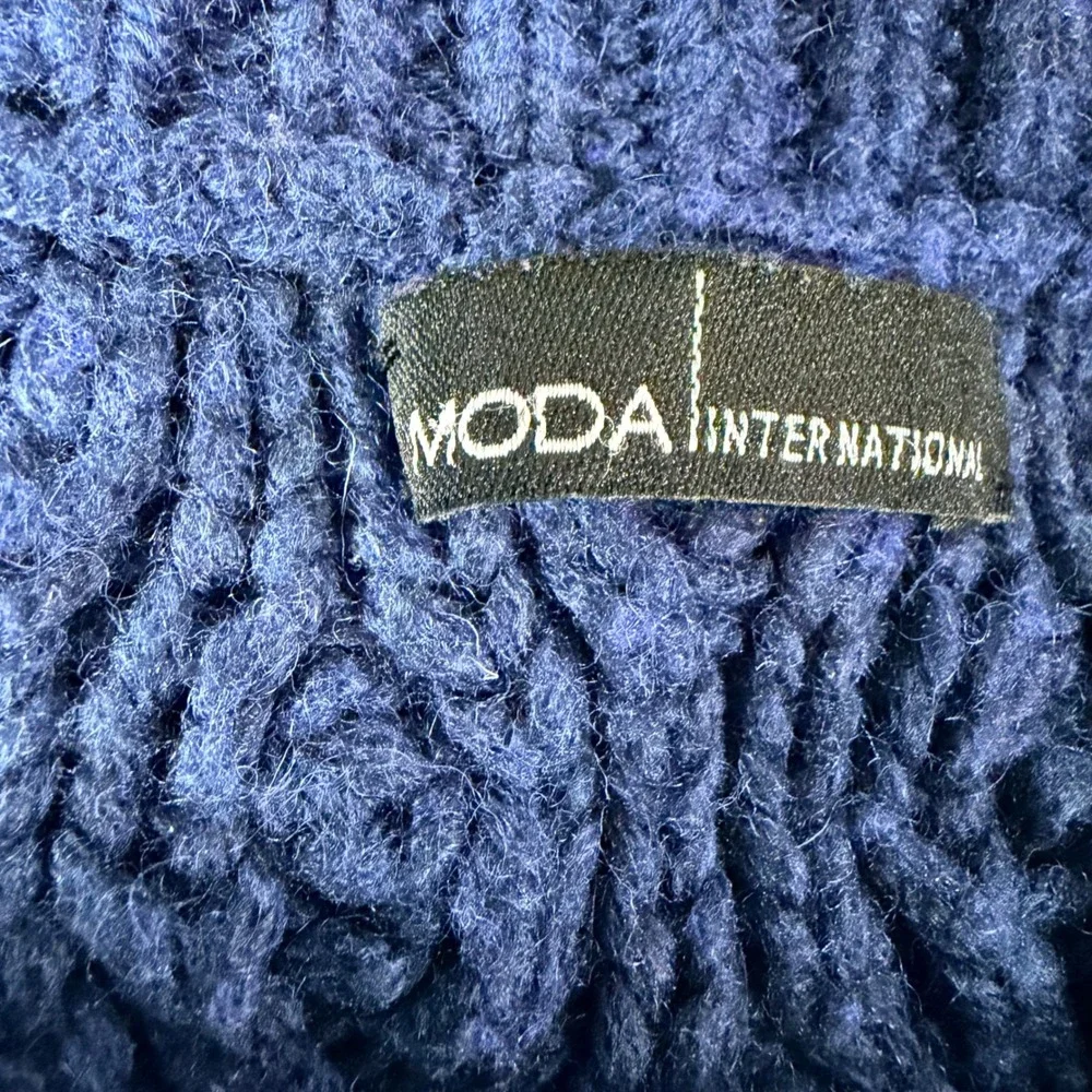 Moda International Navy Blue Cable Knit Wool Blend Crew Neck Tunic Sweater XL